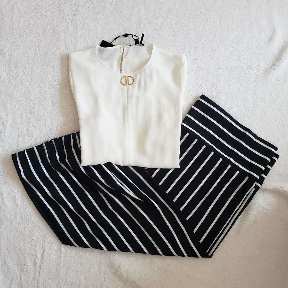 INC Women's Striped Pants size L black and white